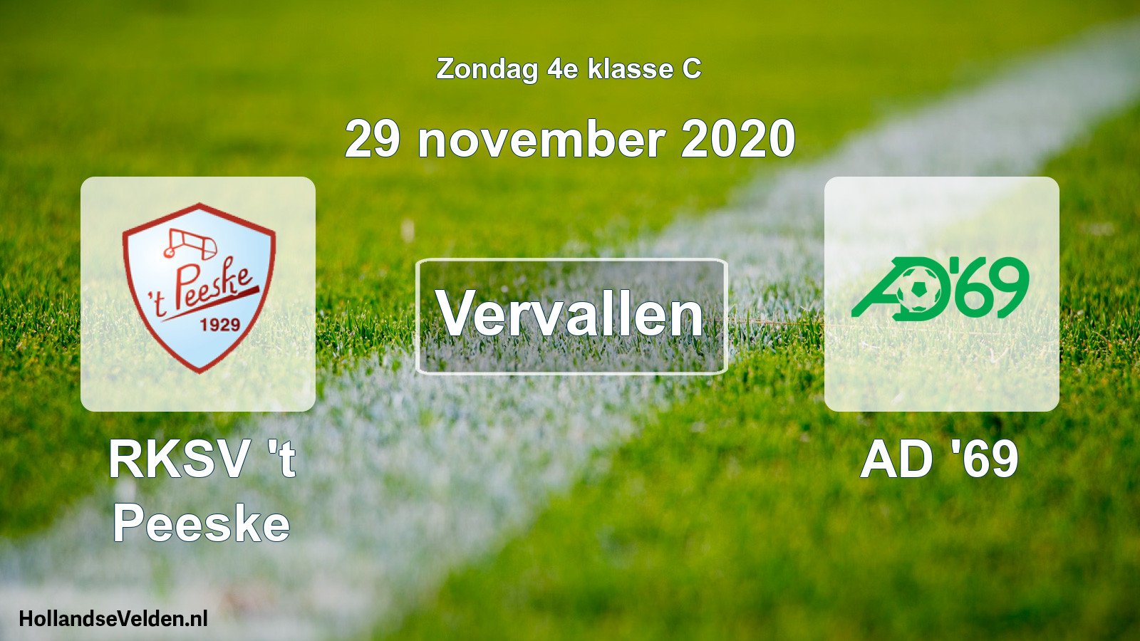 Scheduled Match: RKSV 't Peeske - AD '69 (29 November 2020)