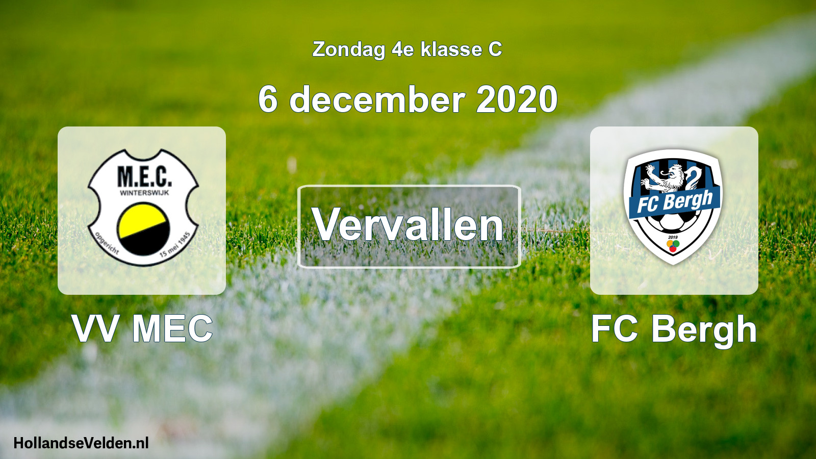 Scheduled Match: VV MEC - FC Bergh (6 December 2020)