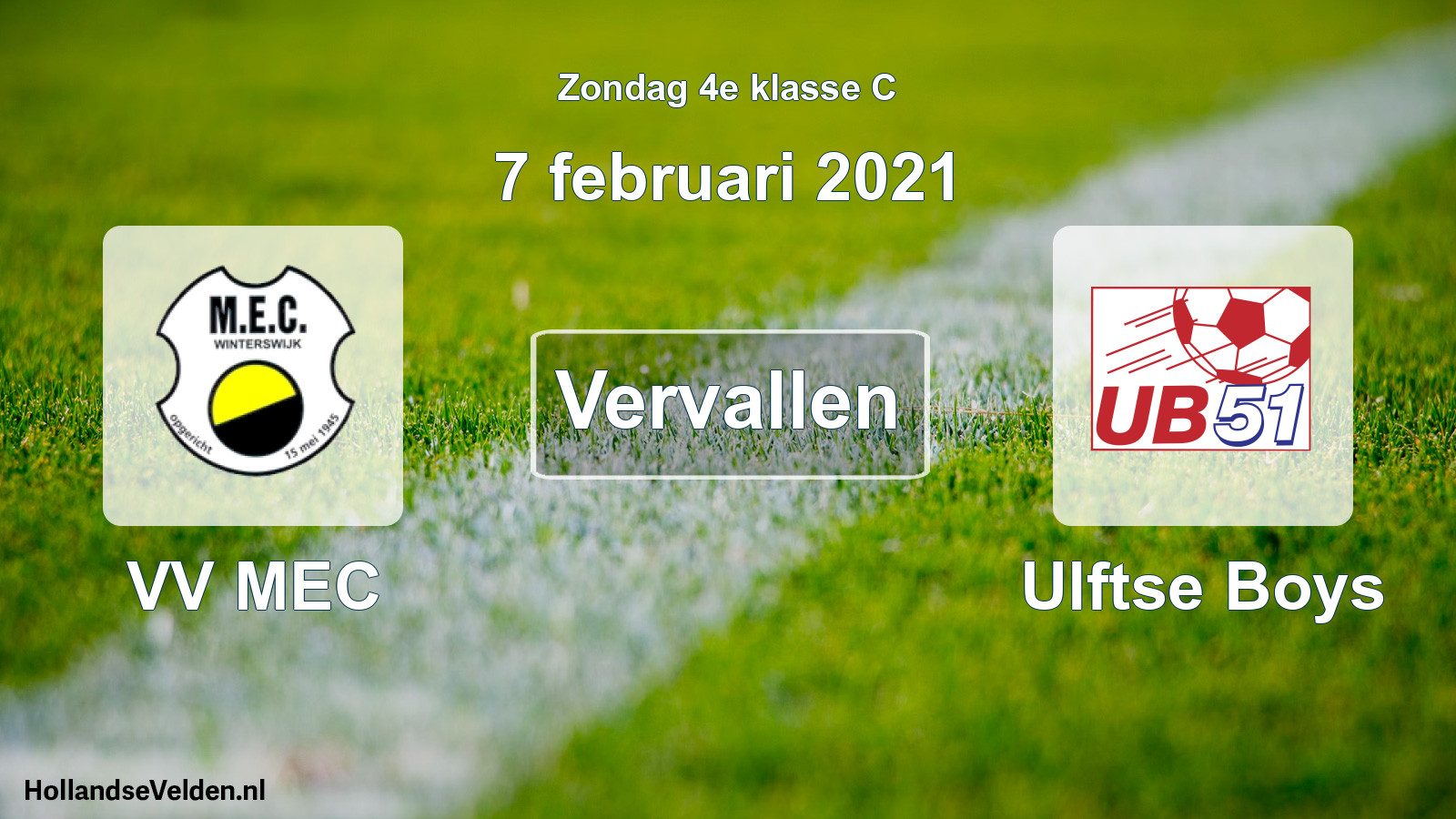 Scheduled Match: VV MEC - Ulftse Boys (7 February 2021)