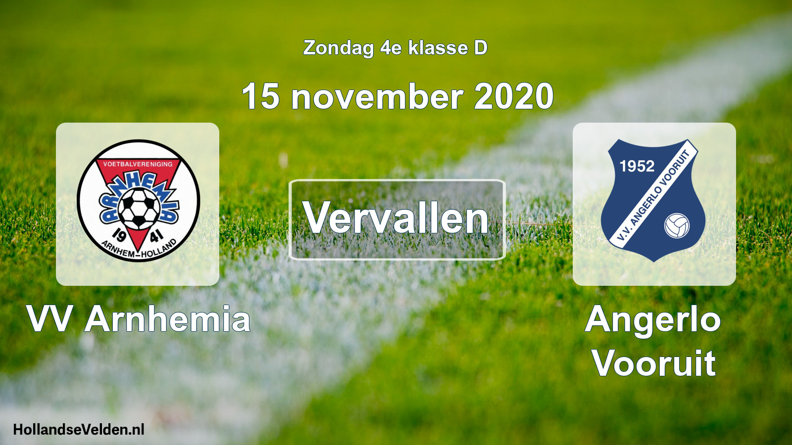 Scheduled Match: VV Arnhemia - Angerlo Vooruit (15 November 2020)