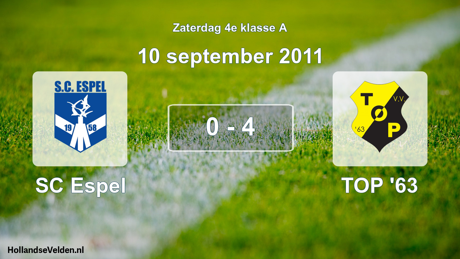 Total number of matches played: SC Espel - TOP '63 0 - 4 (10 September 2011)