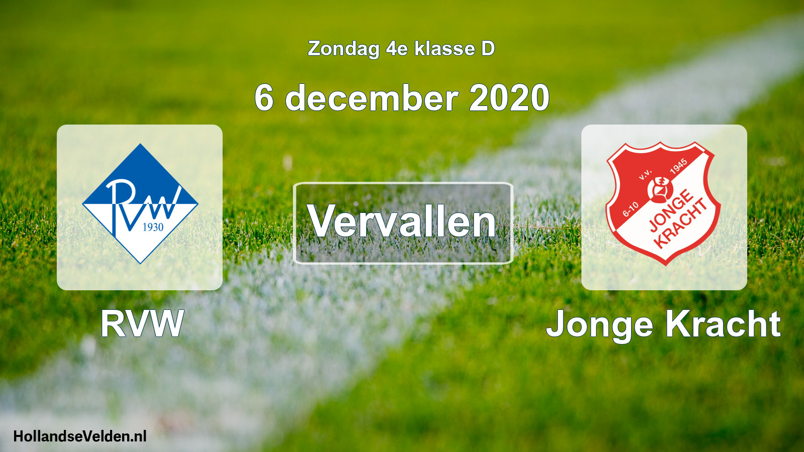 Scheduled Match: RVW - Jonge Kracht (6 December 2020)
