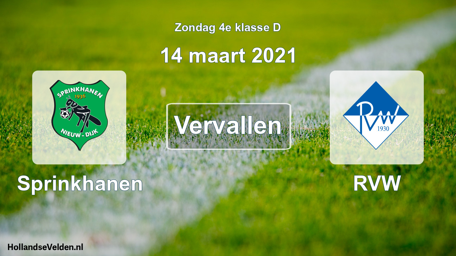 Scheduled Match: Sprinkhanen - RVW (14 March 2021)