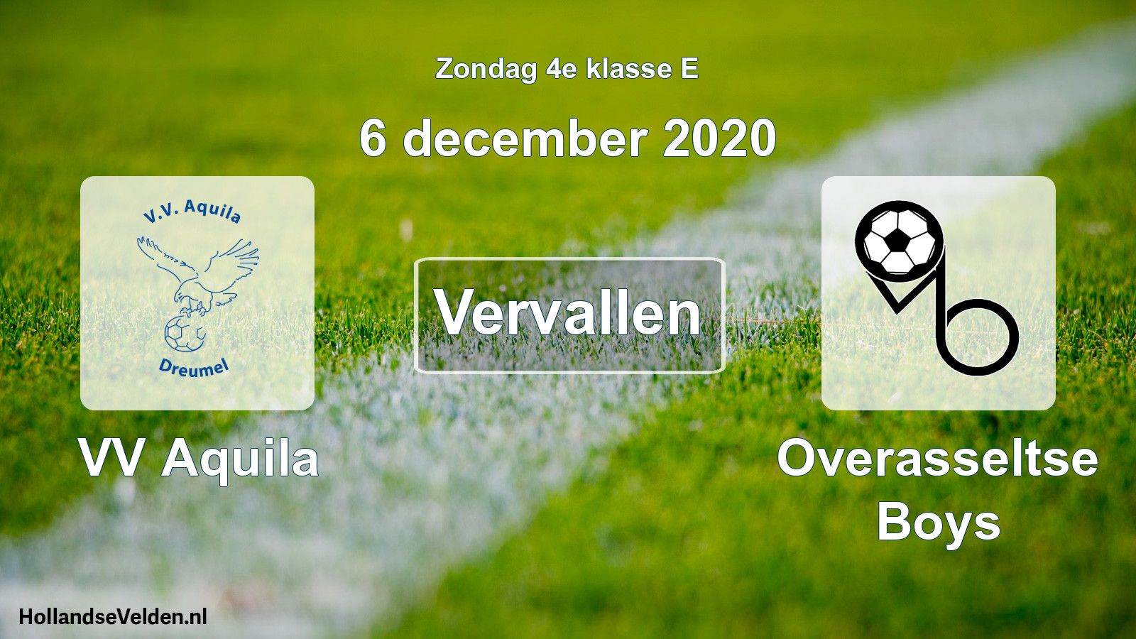 Scheduled Match: VV Aquila - Overasseltse Boys (6 December 2020)