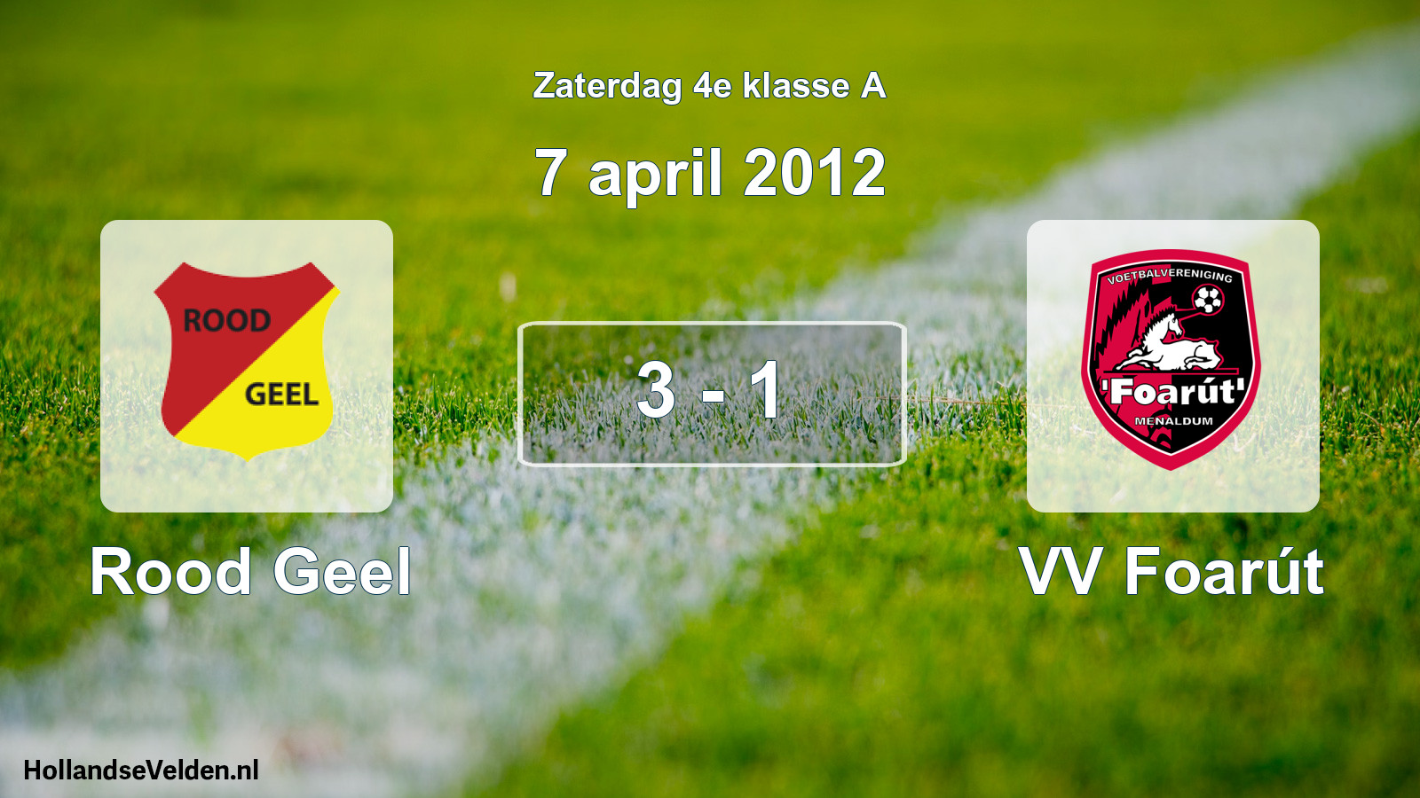 Total number of matches played: Rood Geel - VV Foarút 3 - 1 (7 April 2012)