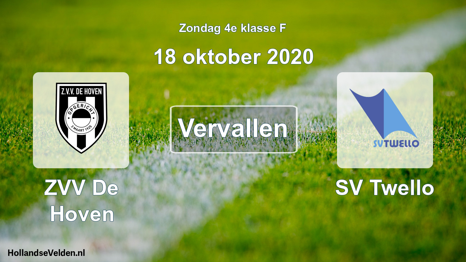 Scheduled Match: ZVV De Hoven - SV Twello (18 October 2020)