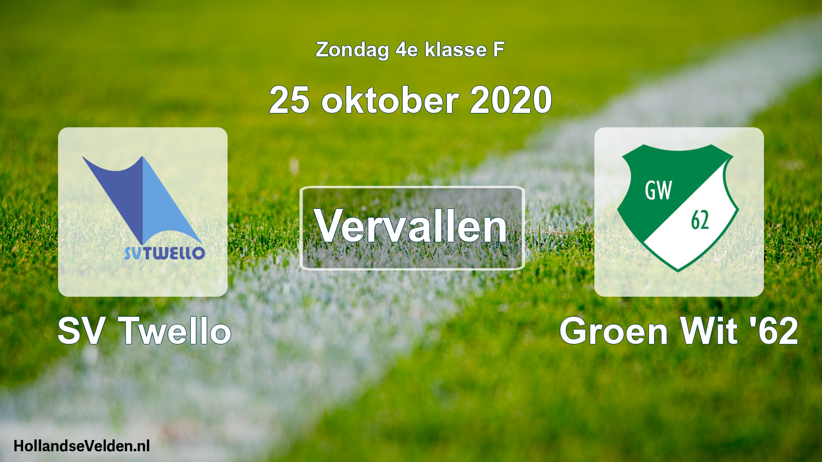 Scheduled Match: SV Twello - Groen Wit '62 (25 October 2020)