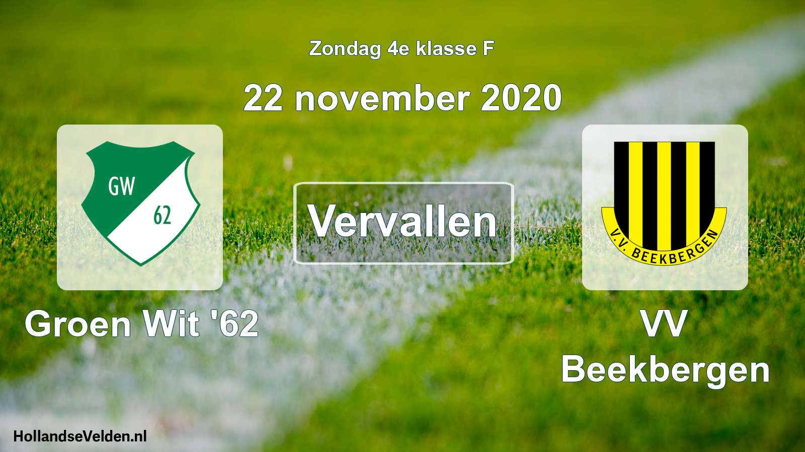 Scheduled Match: Groen Wit '62 - VV Beekbergen (22 November 2020)