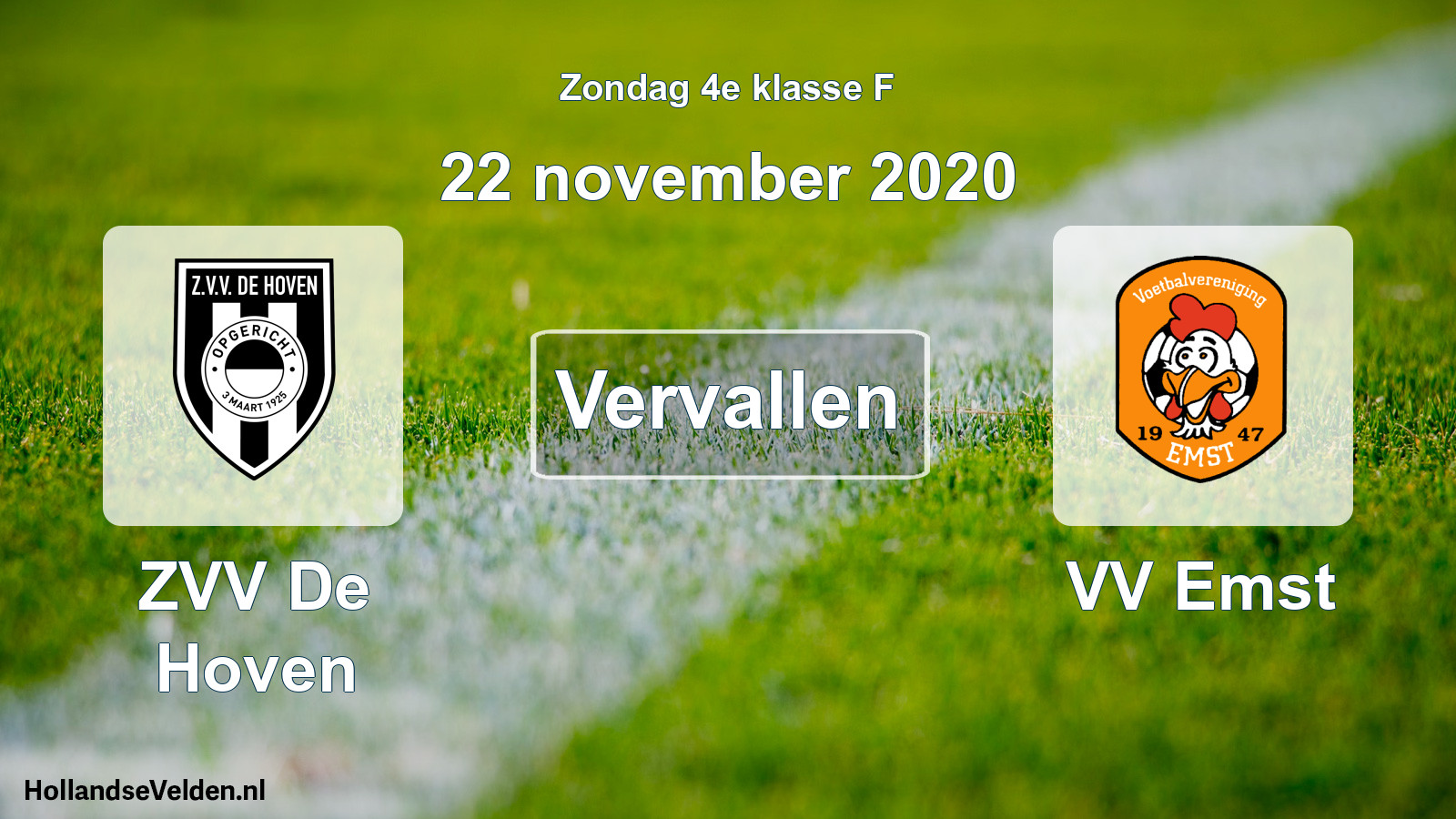 Scheduled Match: ZVV De Hoven - VV Emst (22 November 2020)
