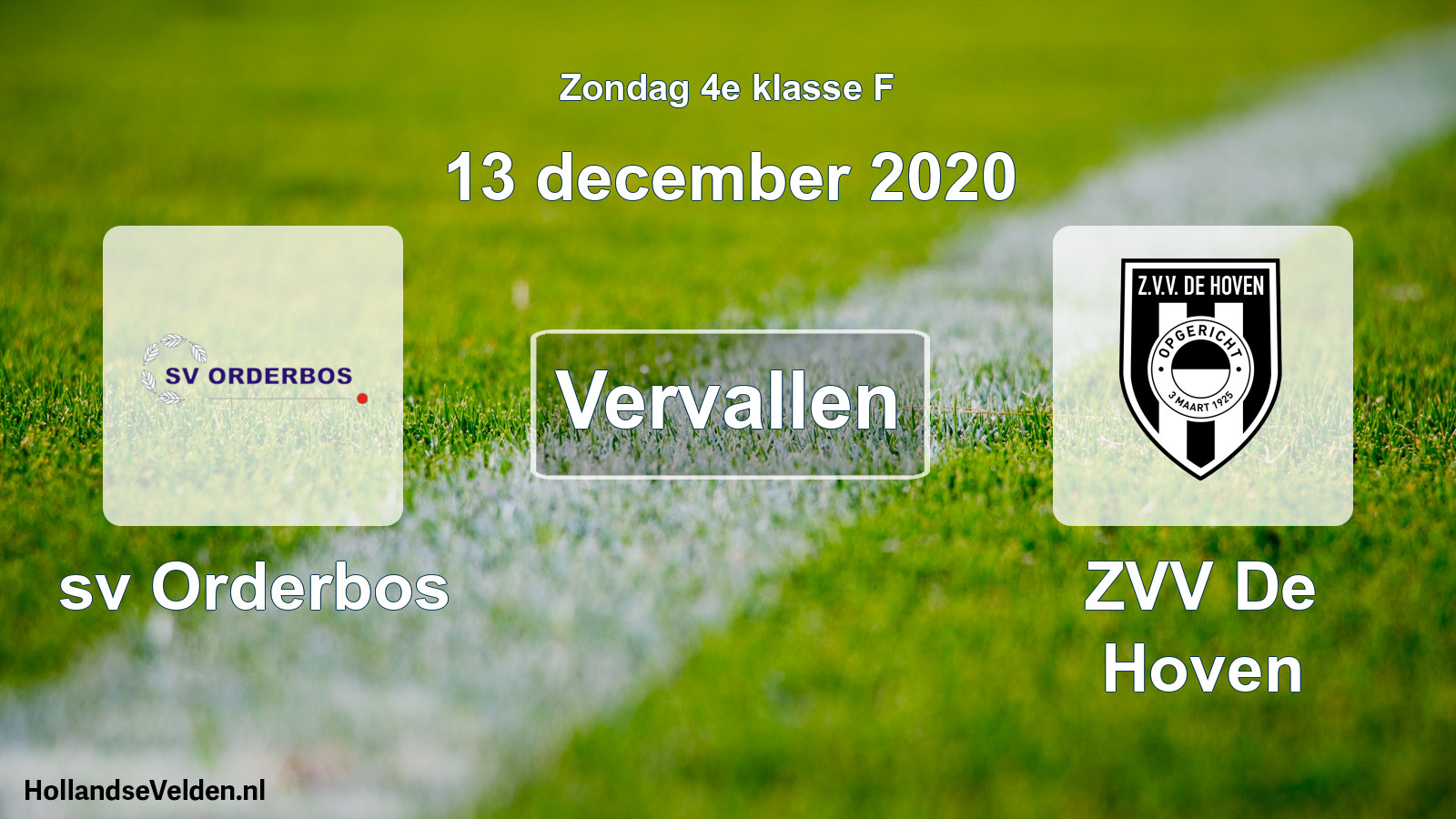 Scheduled Match: sv Orderbos - ZVV De Hoven (13 December 2020)