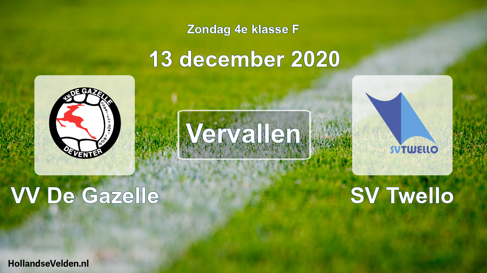 Scheduled Match: VV De Gazelle - SV Twello (13 December 2020)