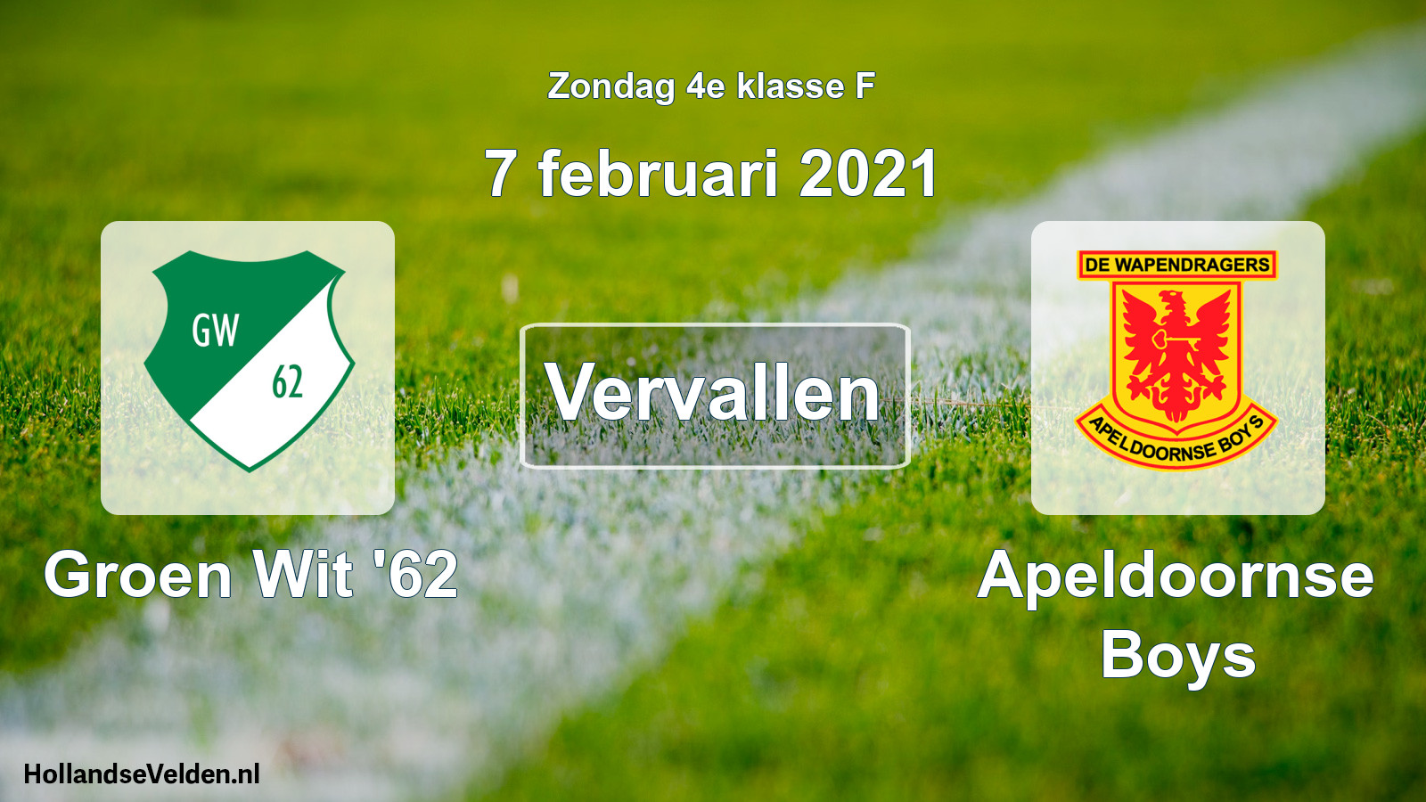 Scheduled Match: Groen Wit '62 - Apeldoornse Boys (7 February 2021)