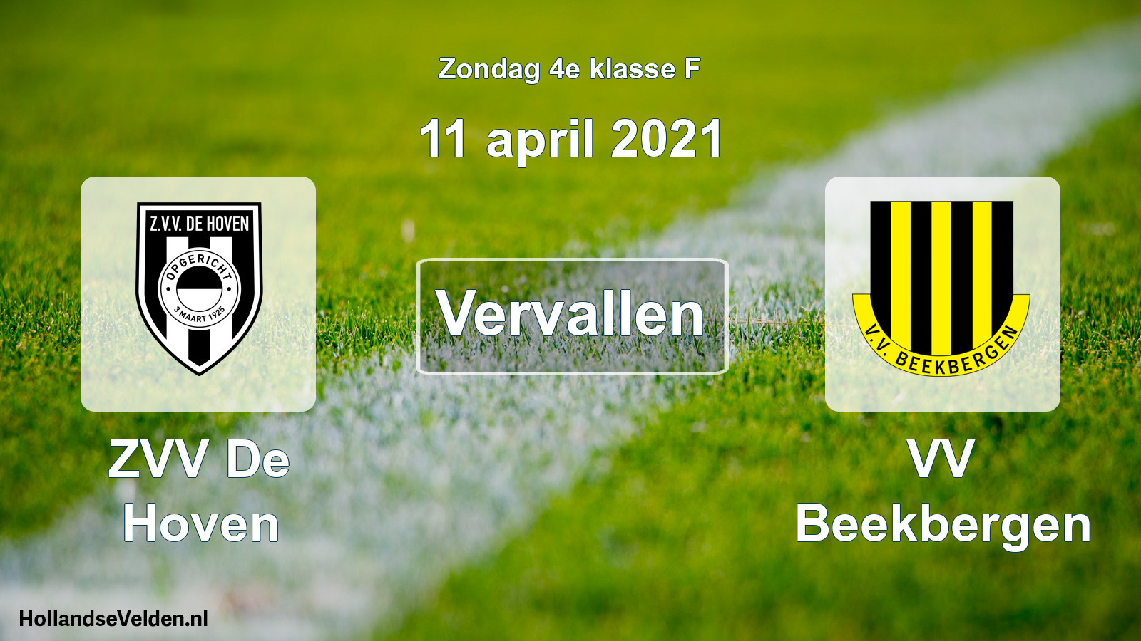 Scheduled Match: ZVV De Hoven - VV Beekbergen (11 April 2021)