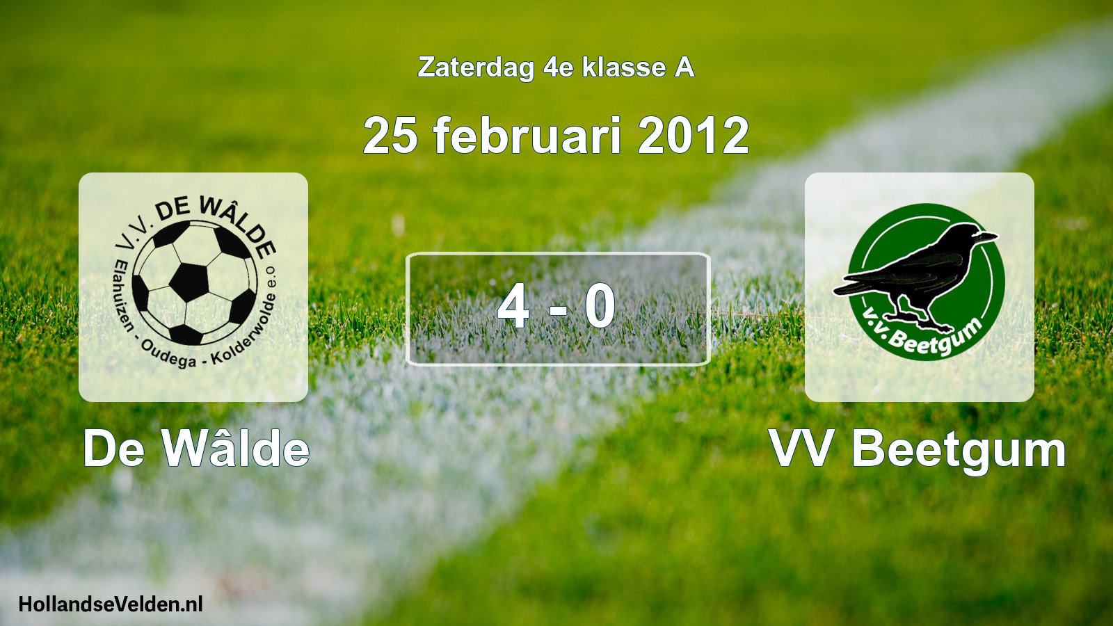 Total number of matches played: De Wâlde - VV Beetgum 4 - 0 (25 February 2012)