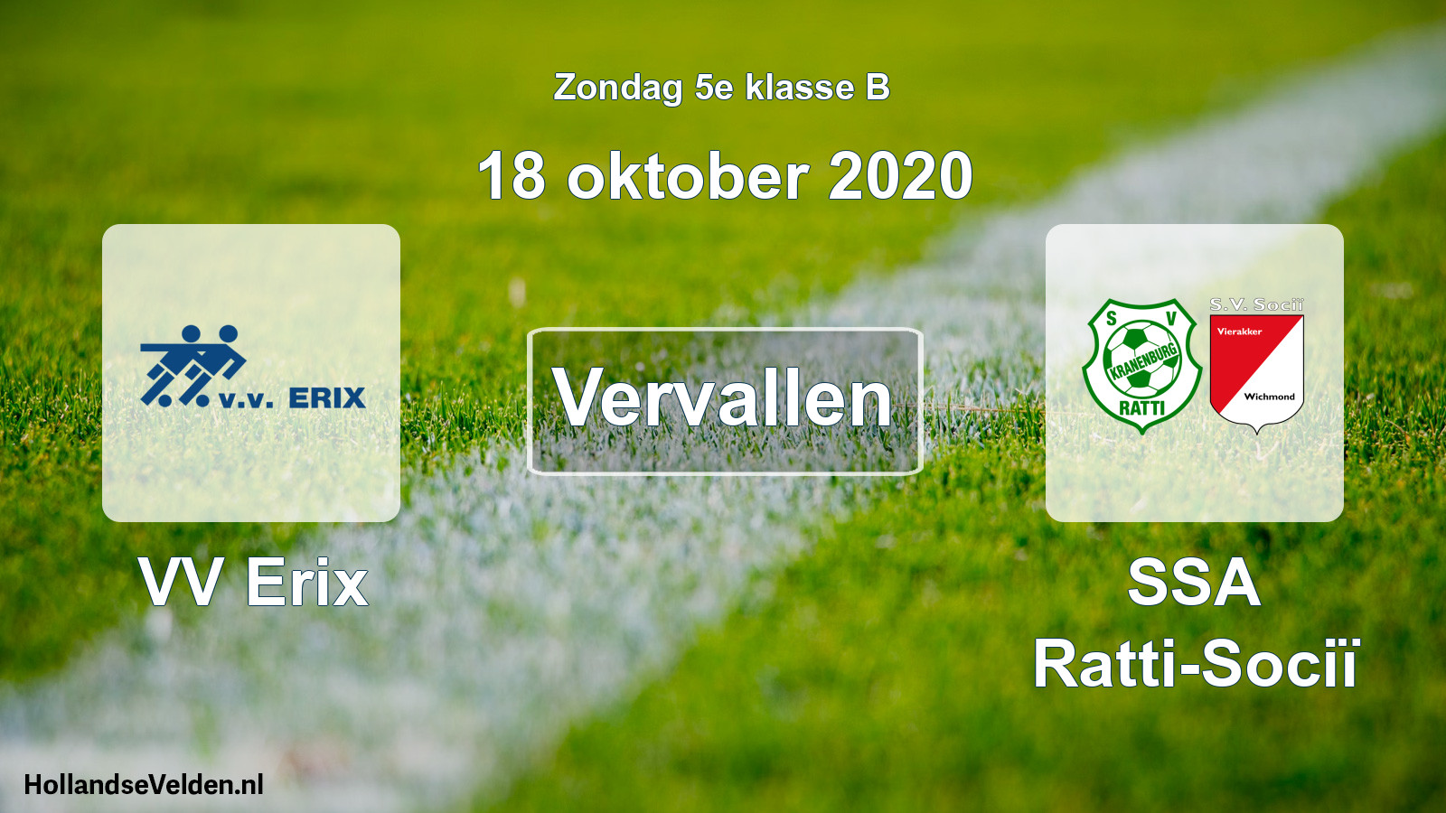 Scheduled Match: VV Erix - SSA Ratti-Sociï (18 October 2020)