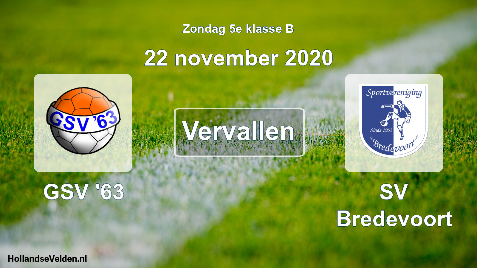 Scheduled Match: GSV '63 - SV Bredevoort (22 November 2020)