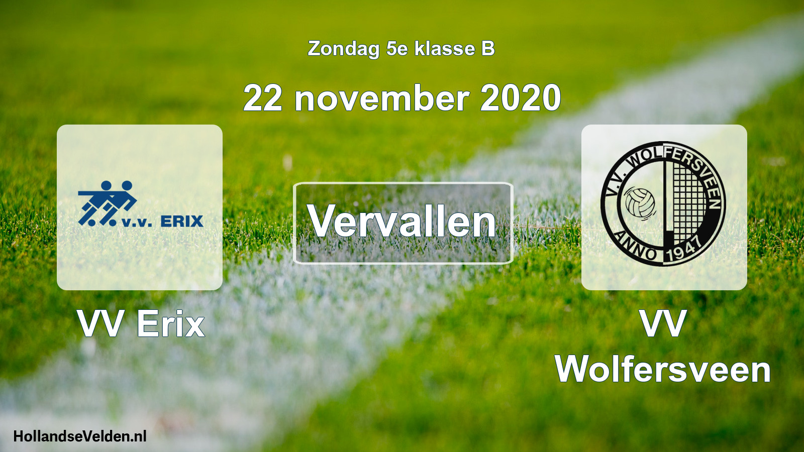 Scheduled Match: VV Erix - VV Wolfersveen (22 November 2020)