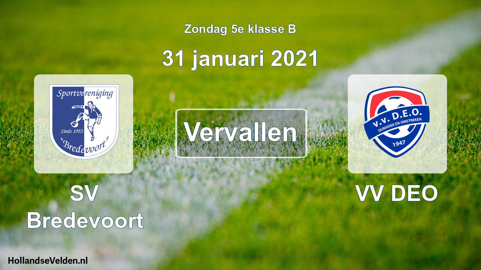 Scheduled Match: SV Bredevoort - VV DEO (31 January 2021)