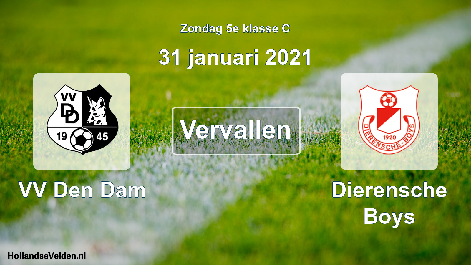 Scheduled Match: VV Den Dam - Dierensche Boys (31 January 2021)