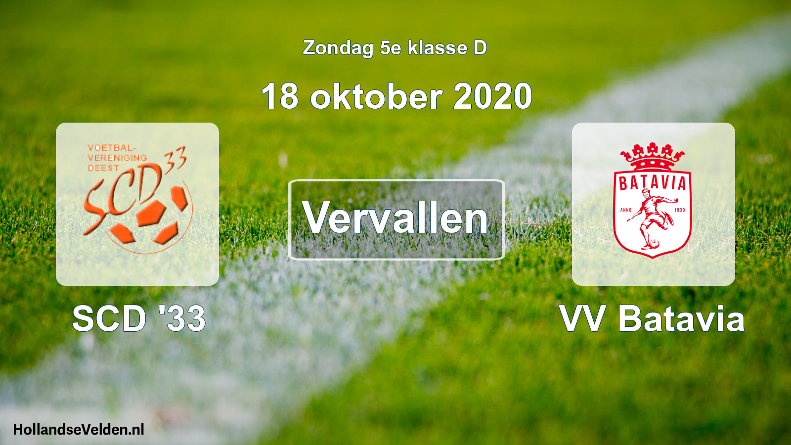 Scheduled Match: SCD '33 - VV Batavia (18 October 2020)