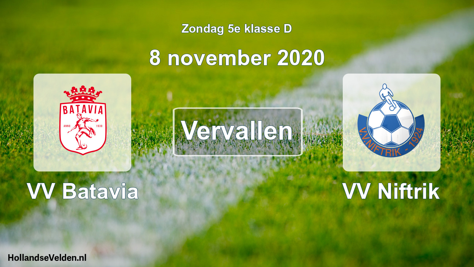 Scheduled Match: VV Batavia - VV Niftrik (8 November 2020)