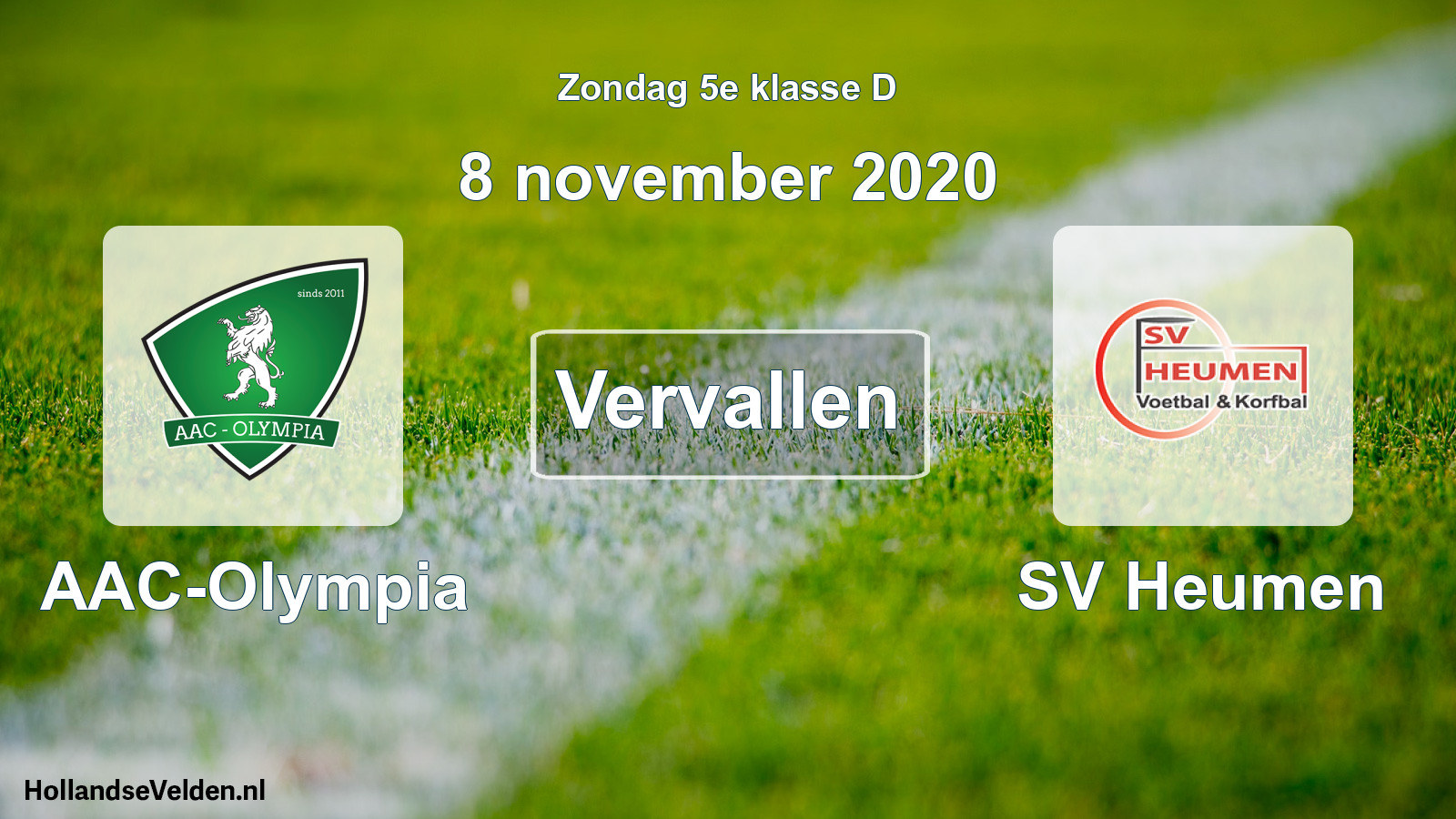 Scheduled Match: AAC-Olympia - SV Heumen (8 November 2020)