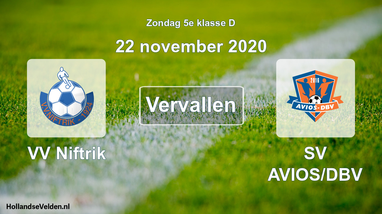 Scheduled Match: VV Niftrik - SV AVIOS/DBV (22 November 2020)