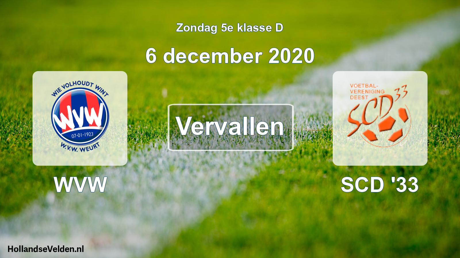 Scheduled Match: WVW - SCD '33 (6 December 2020)