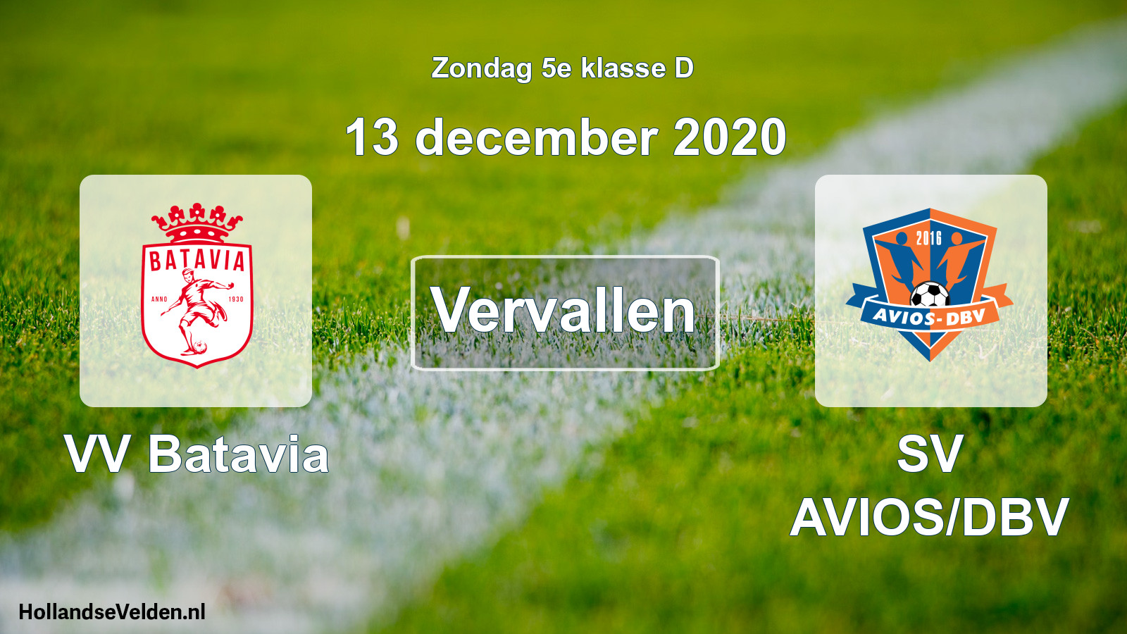 Scheduled Match: VV Batavia - SV AVIOS/DBV (13 December 2020)