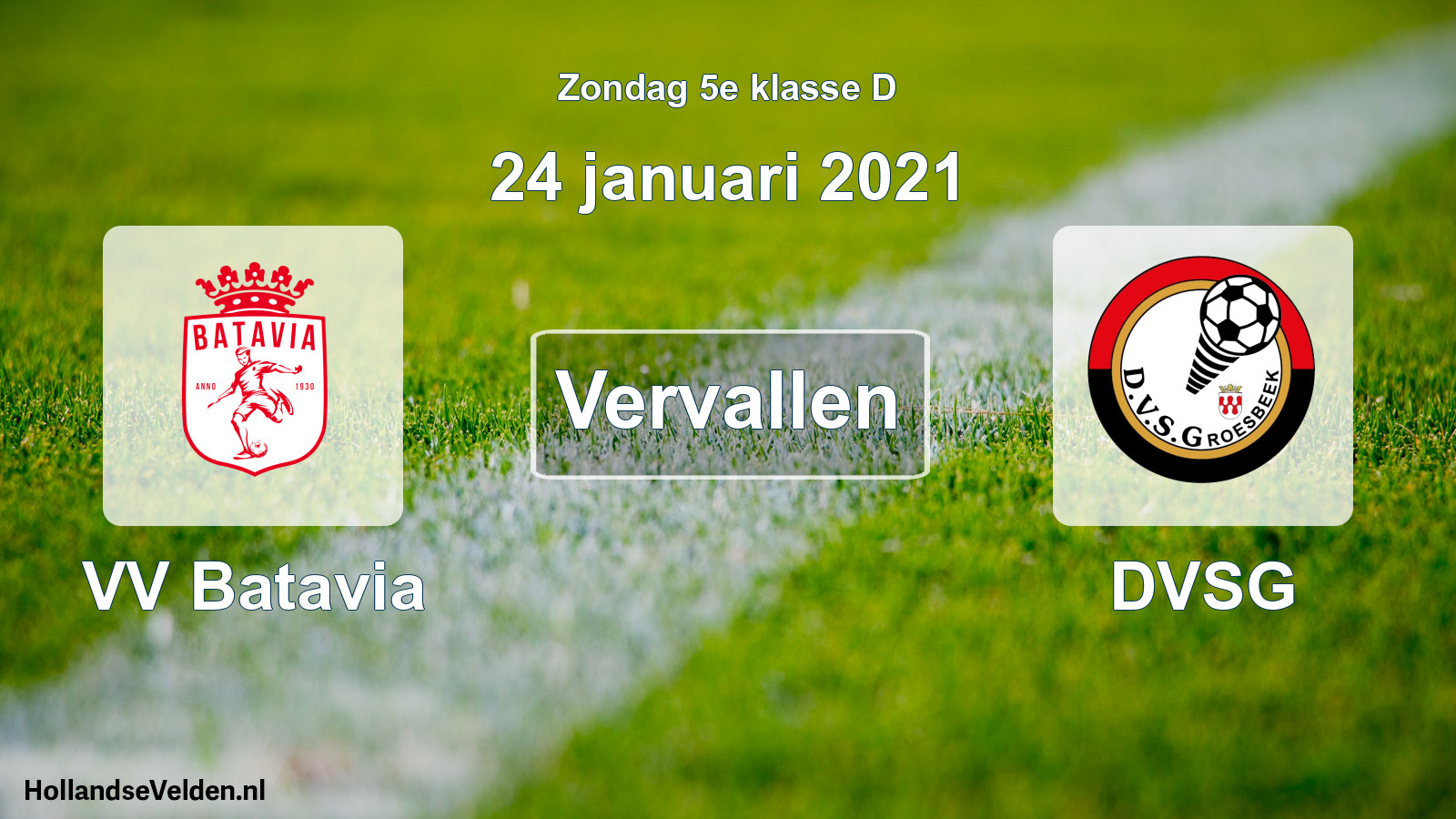 Scheduled Match: VV Batavia - DVSG (24 January 2021)