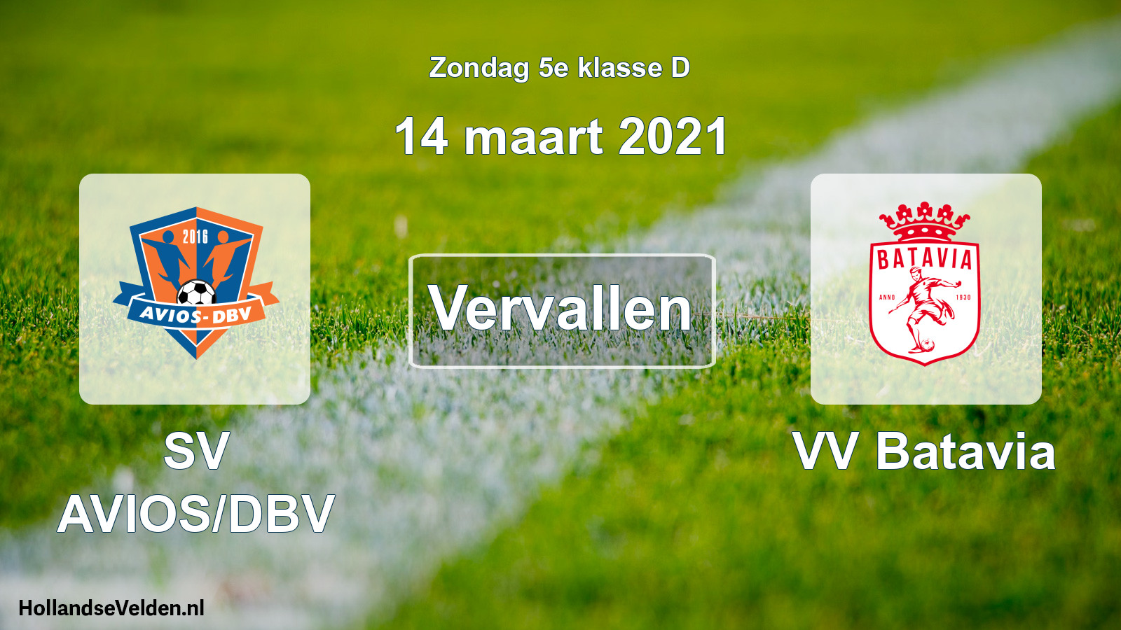 Scheduled Match: SV AVIOS/DBV - VV Batavia (14 March 2021)
