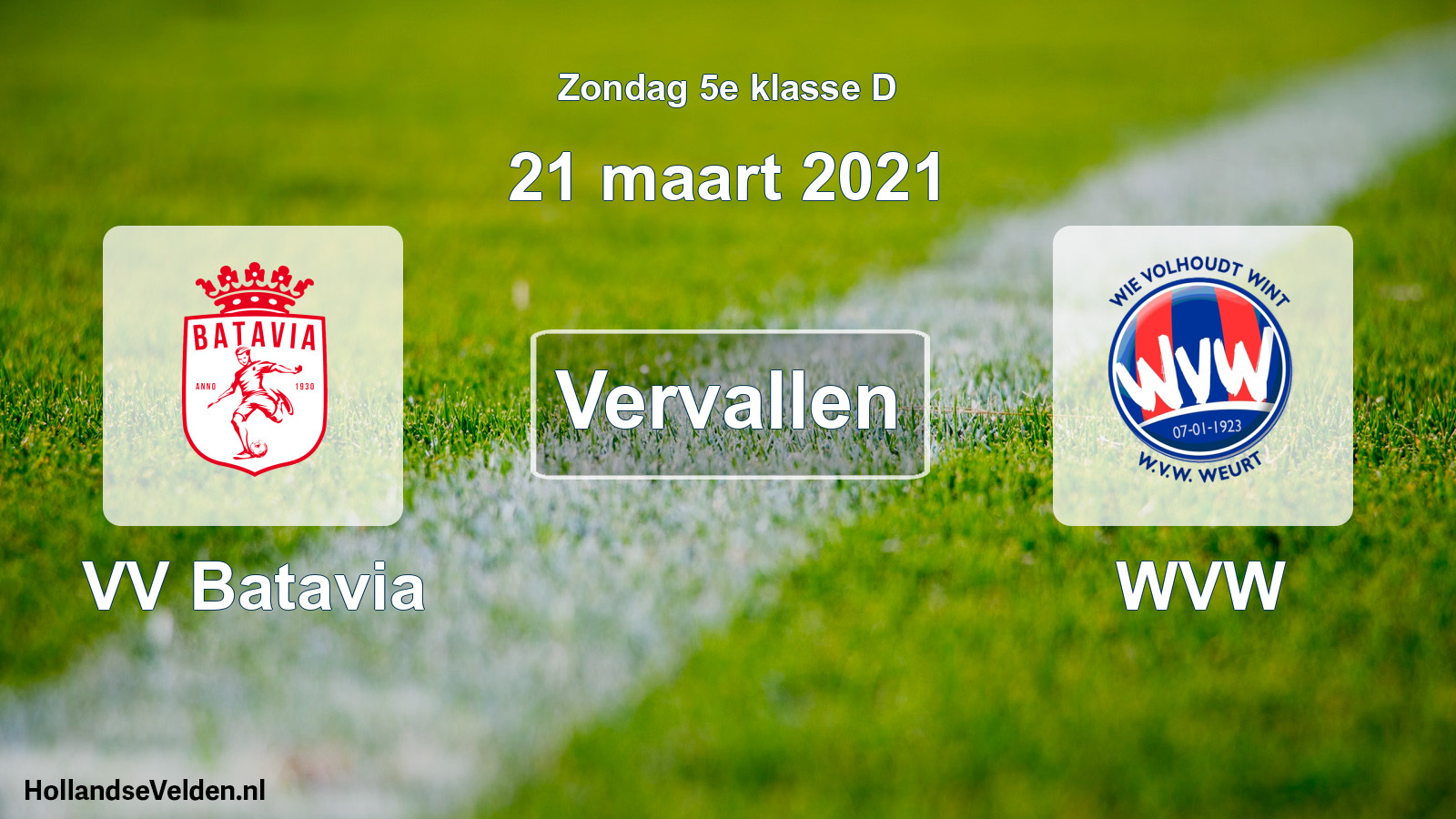 Scheduled Match: VV Batavia - WVW (21 March 2021)