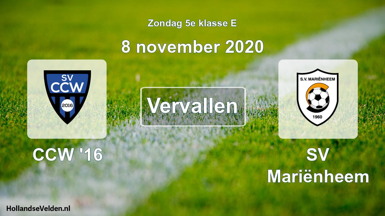 Scheduled Match: CCW '16 - SV Mariënheem (8 November 2020)