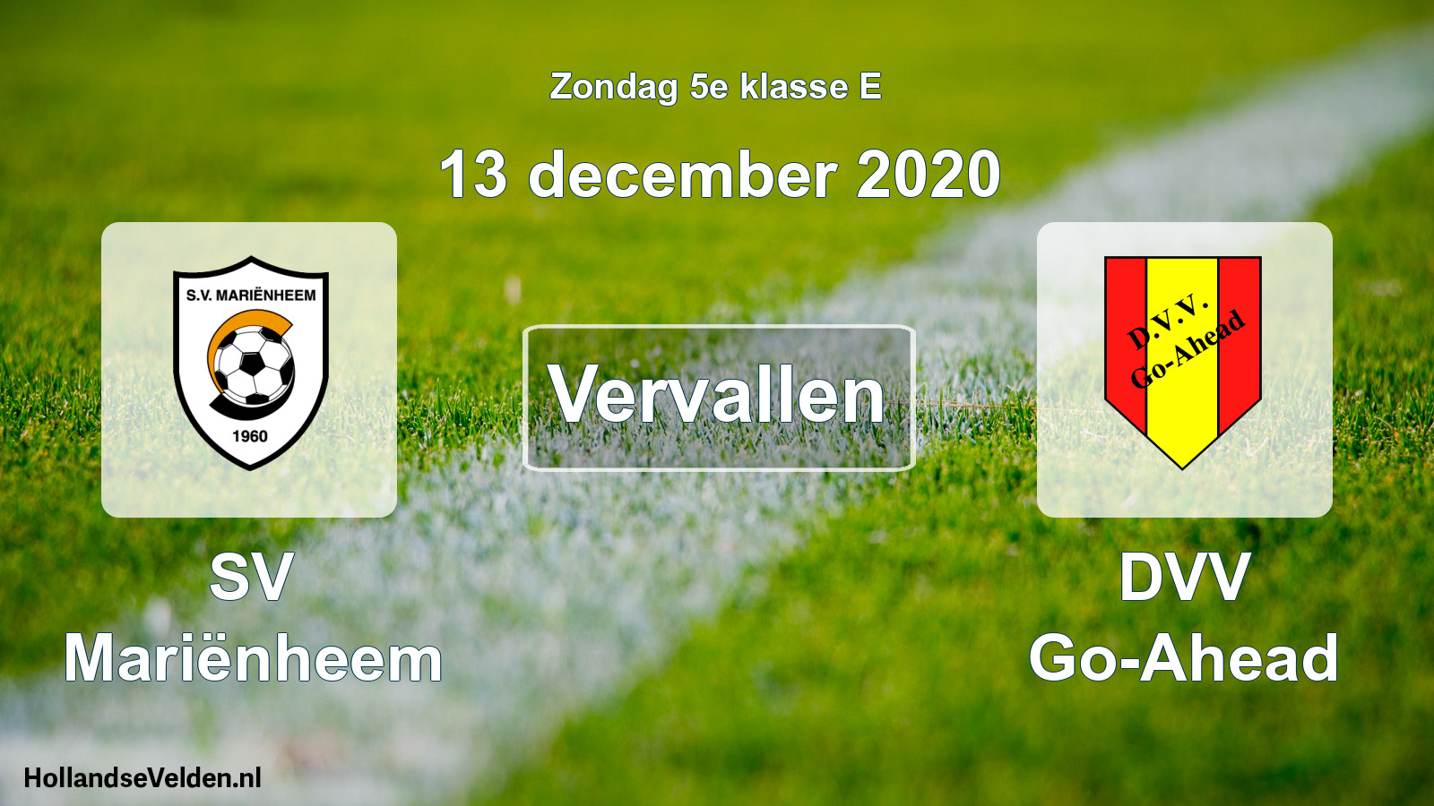 Scheduled Match: SV Mariënheem - DVV Go-Ahead (13 December 2020)