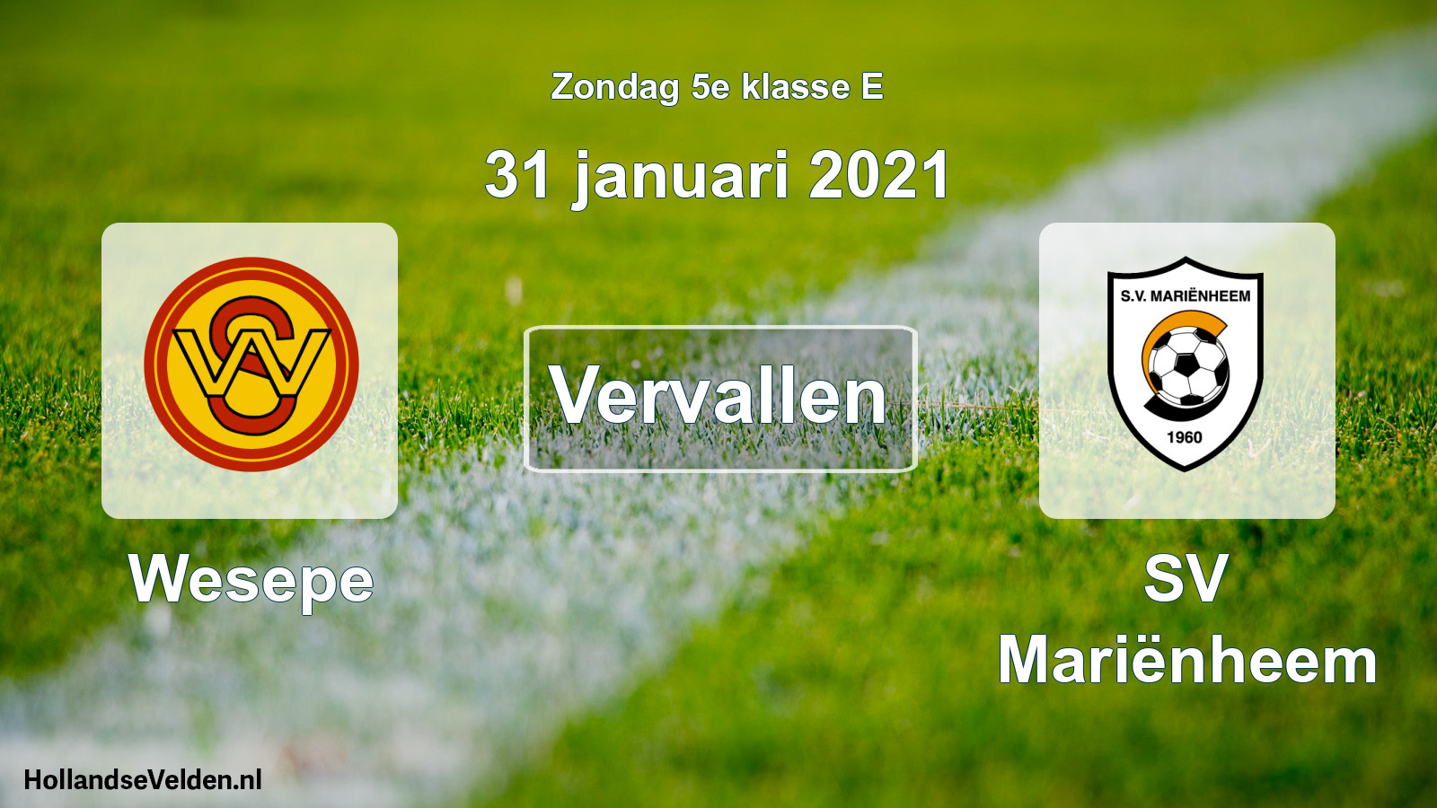 Scheduled Match: Wesepe - SV Mariënheem (31 January 2021)