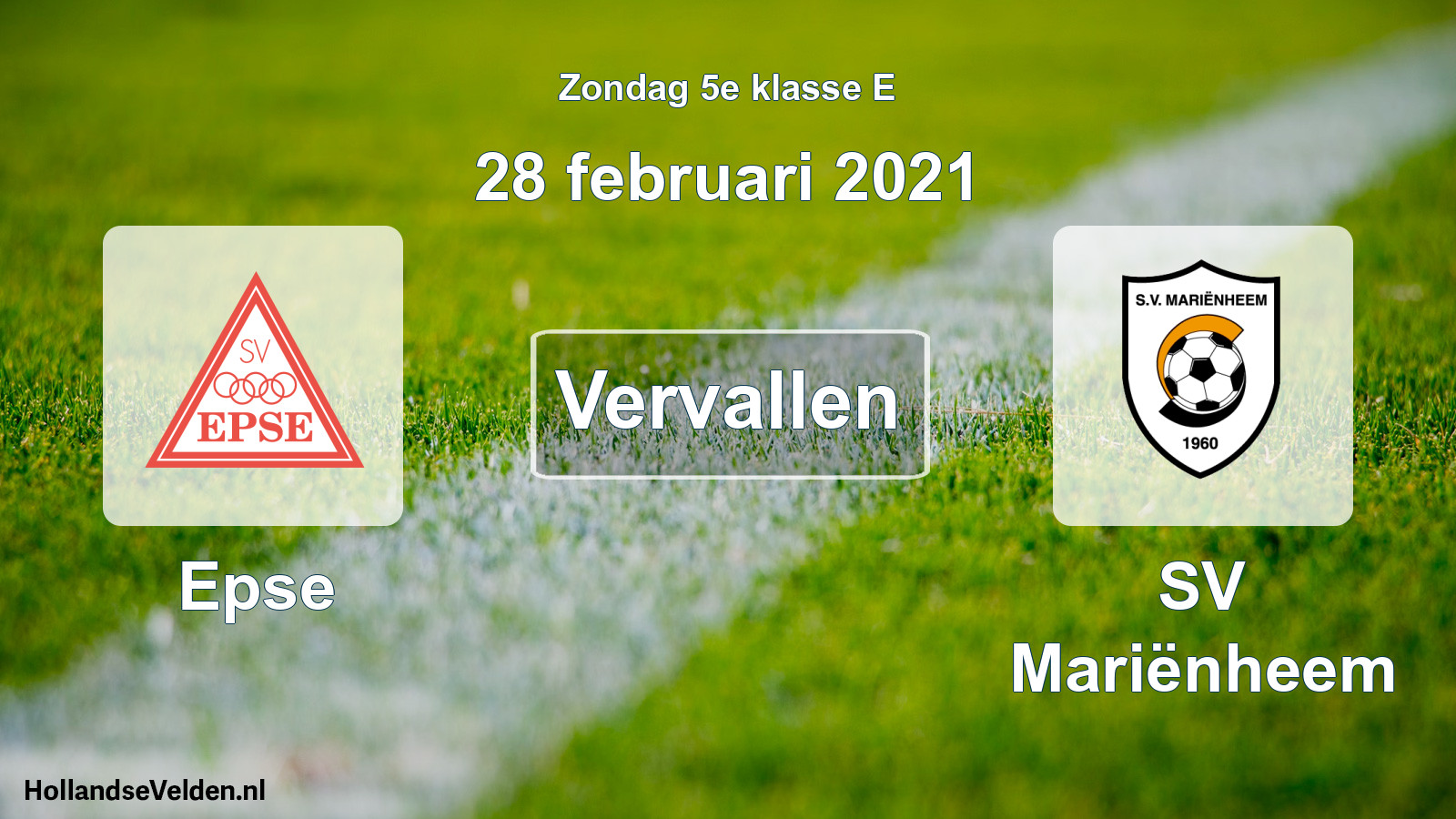 Scheduled Match: Epse - SV Mariënheem (28 February 2021)