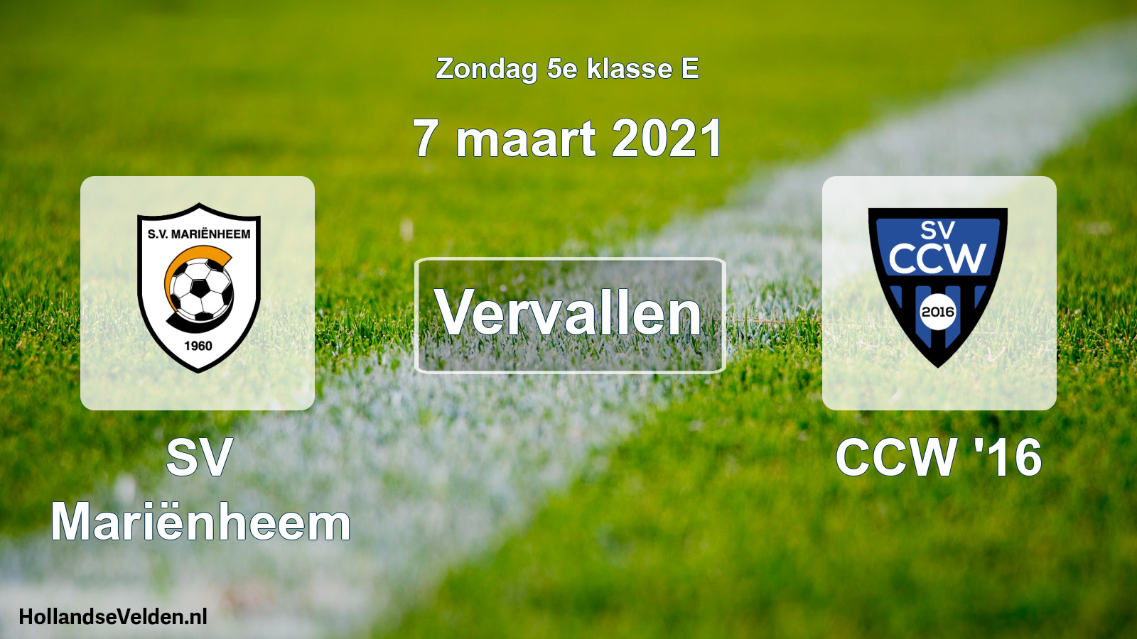Scheduled Match: SV Mariënheem - CCW '16 (7 March 2021)