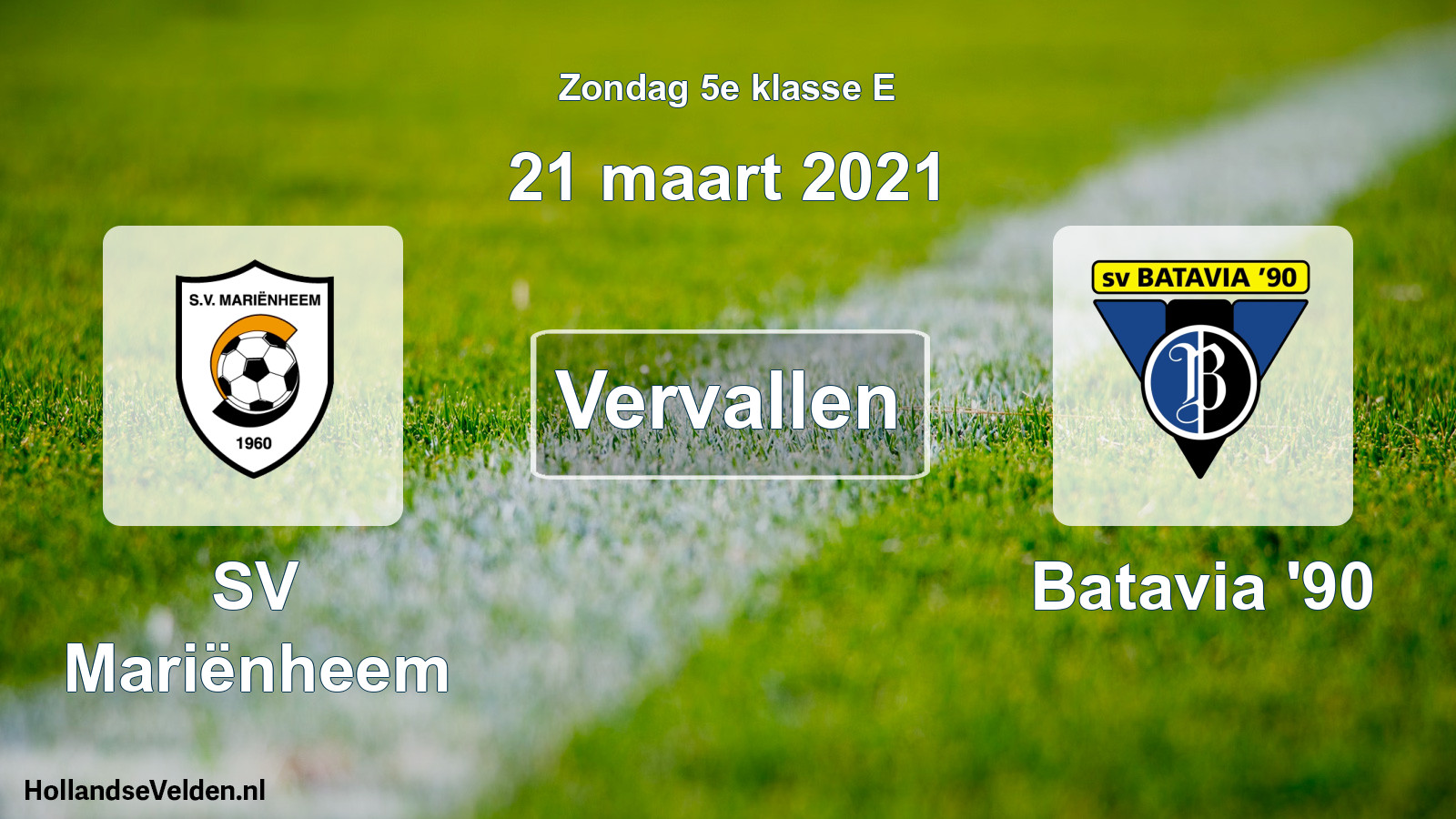 Scheduled Match: SV Mariënheem - Batavia '90 (21 March 2021)