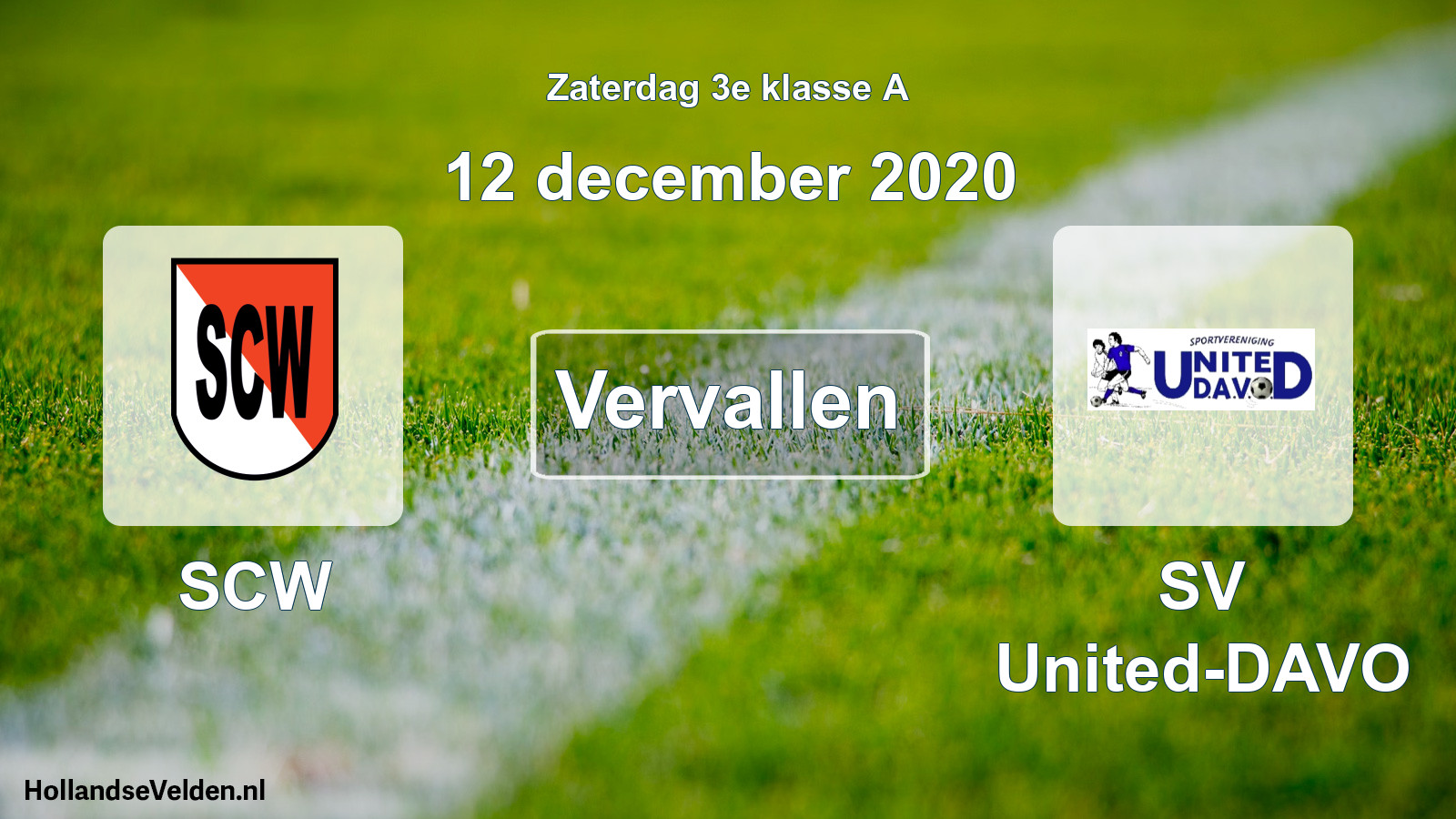 Scheduled Match: SCW - SV United-DAVO (12 December 2020)