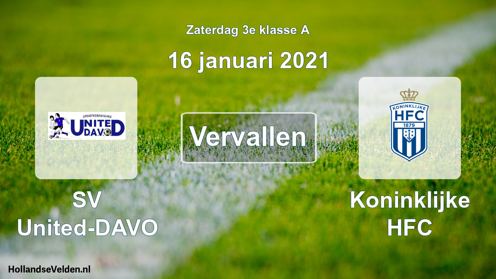 Scheduled Match: SV United-DAVO - Koninklijke HFC (16 January 2021)