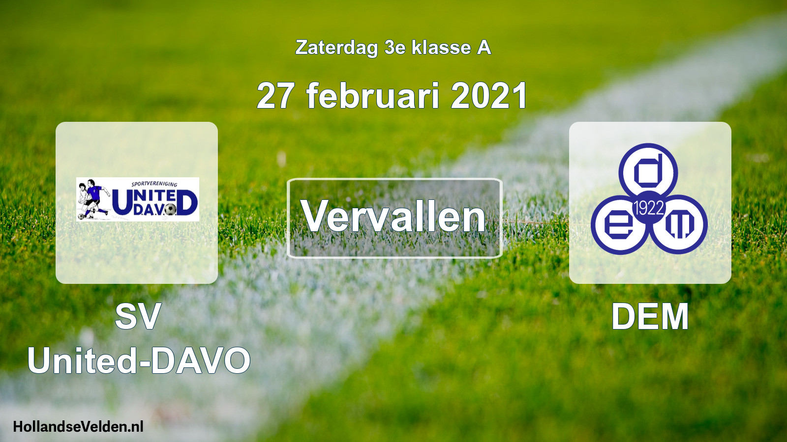 Scheduled Match: SV United-DAVO - DEM (27 February 2021)