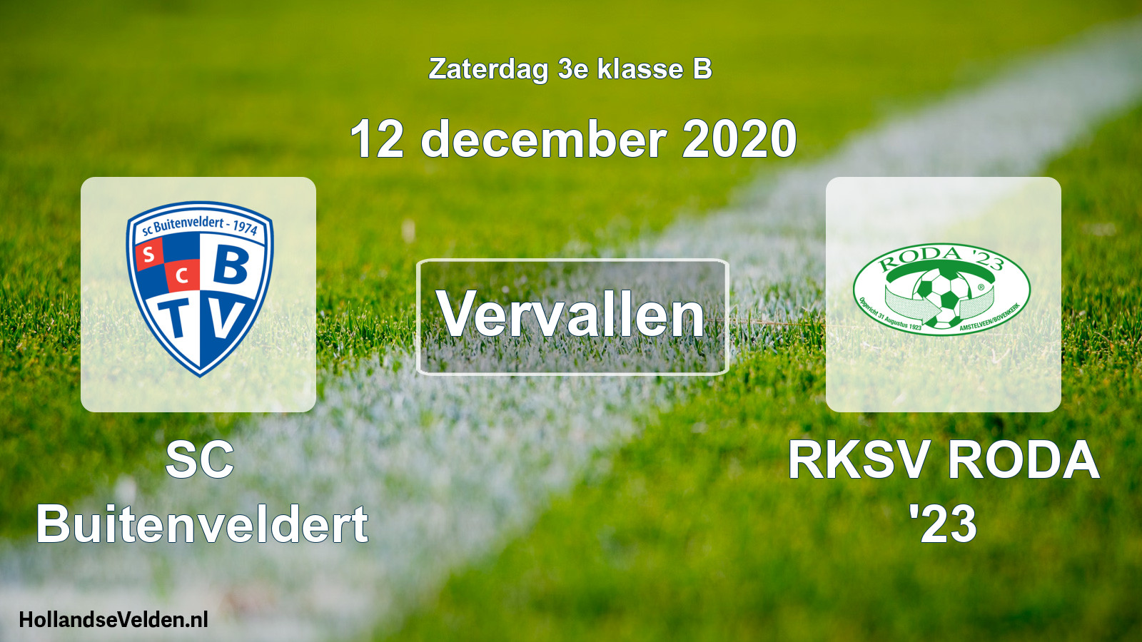 Scheduled Match: SC Buitenveldert - RKSV RODA '23 (12 December 2020)