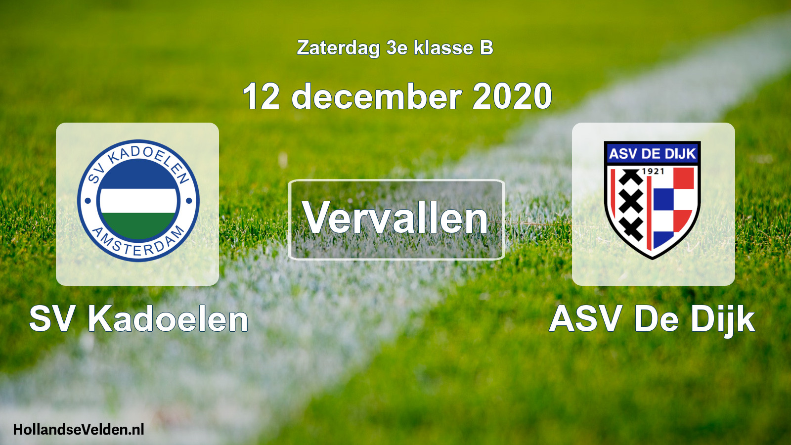Scheduled Match: SV Kadoelen - ASV De Dijk (12 December 2020)