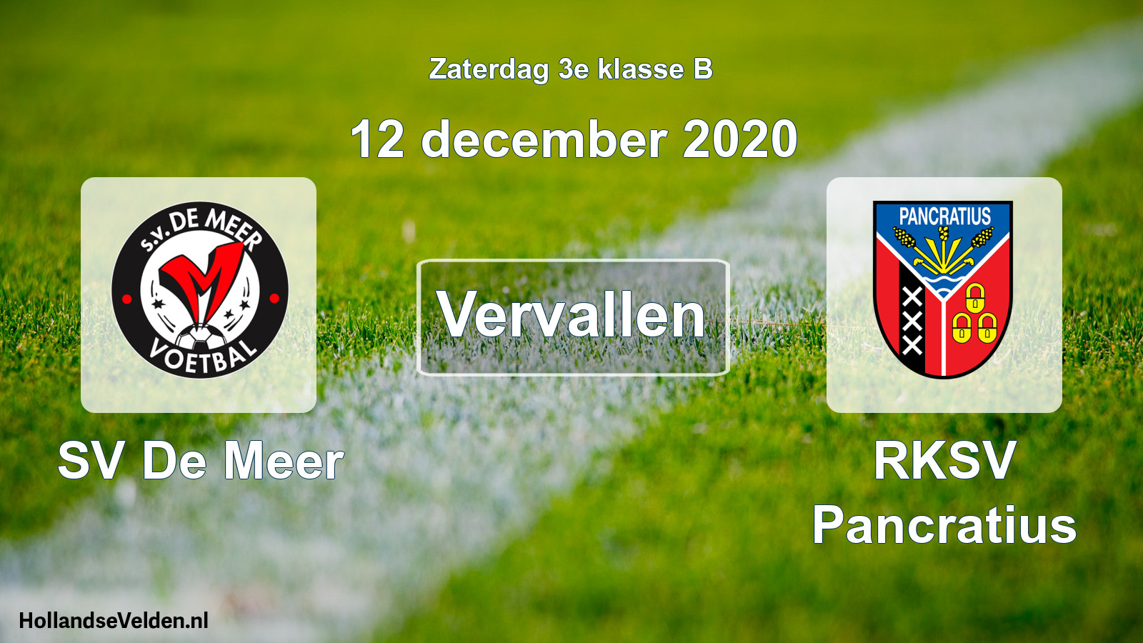 Scheduled Match: SV De Meer - RKSV Pancratius (12 December 2020)