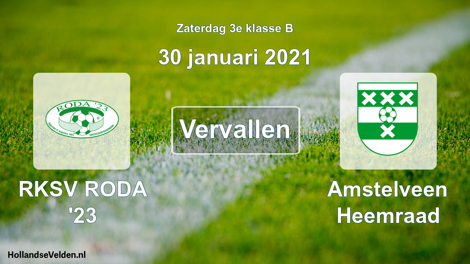 Scheduled Match: RKSV RODA '23 - Amstelveen Heemraad (30 January 2021)