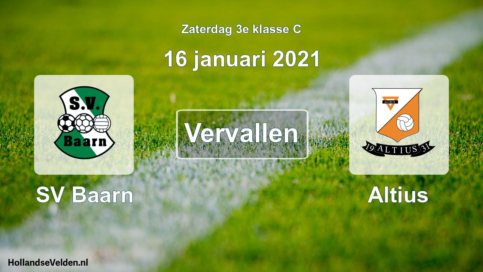 Scheduled Match: SV Baarn - Altius (16 January 2021)
