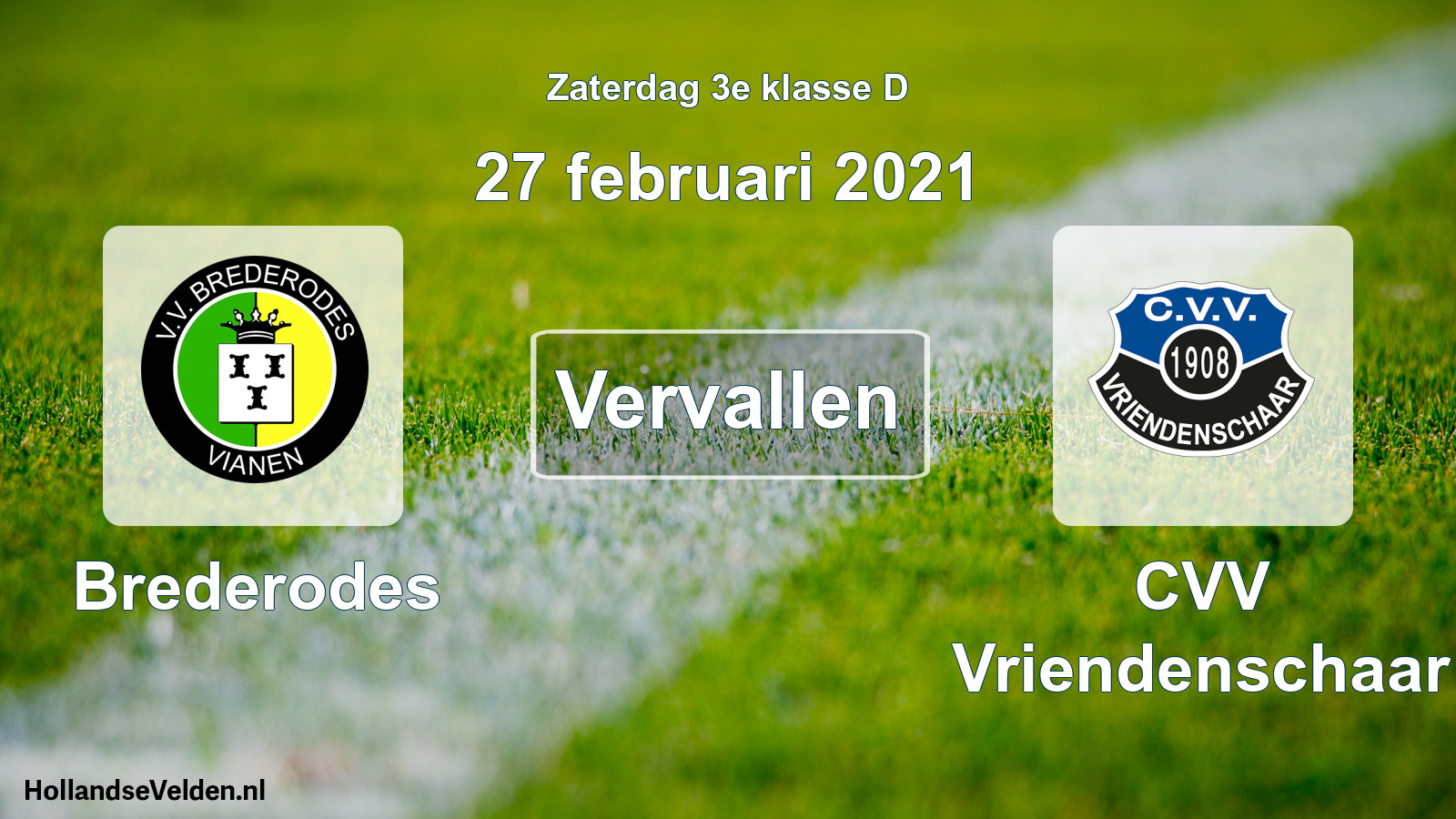Scheduled Match: Brederodes - CVV Vriendenschaar (27 February 2021)