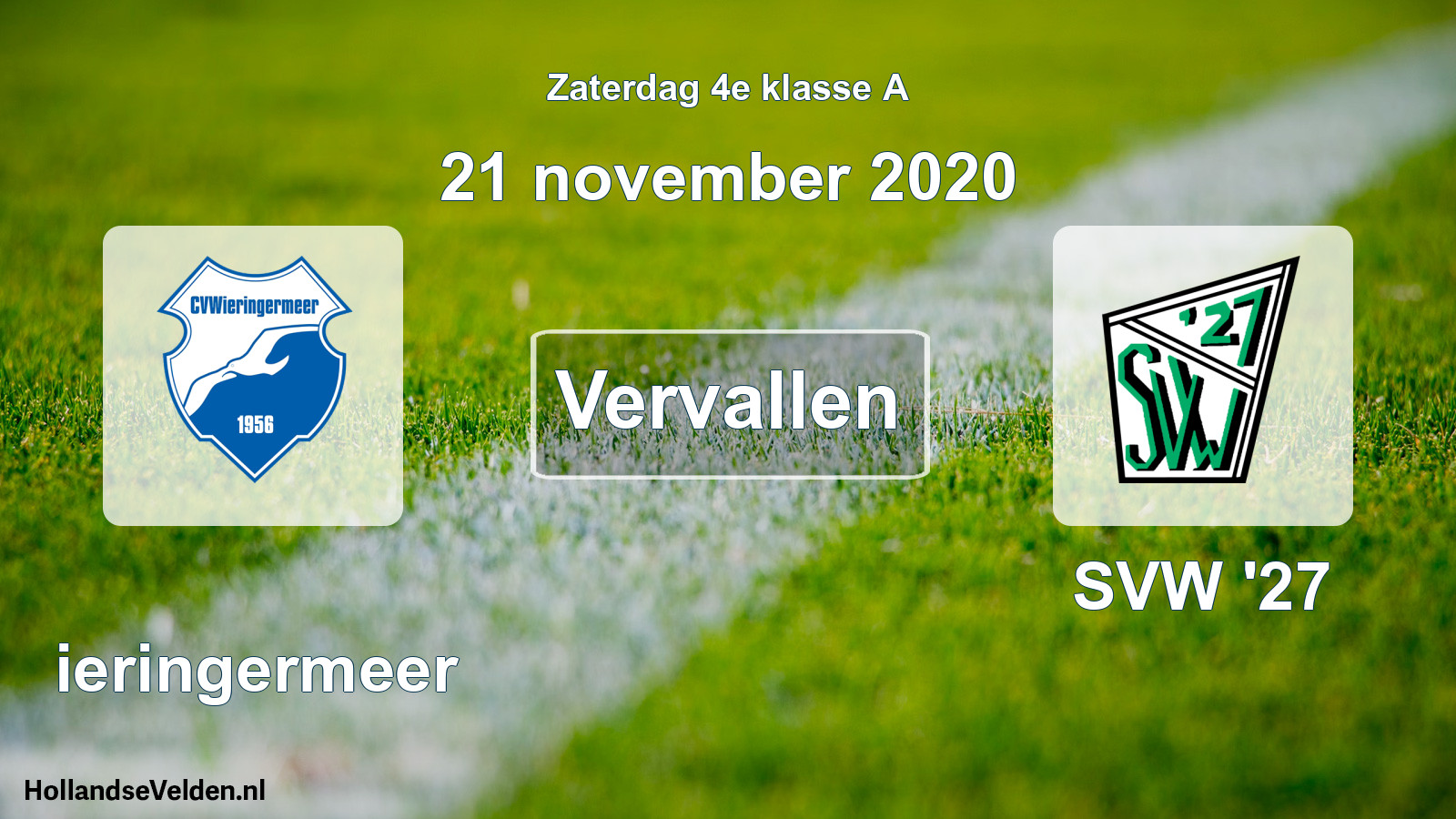 Scheduled Match: Wieringermeer - SVW '27 (21 November 2020)