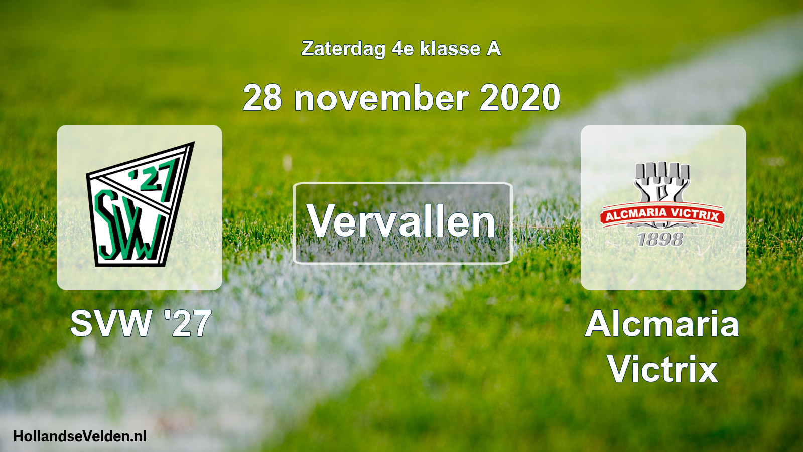 Scheduled Match: SVW '27 - Alcmaria Victrix (28 November 2020)
