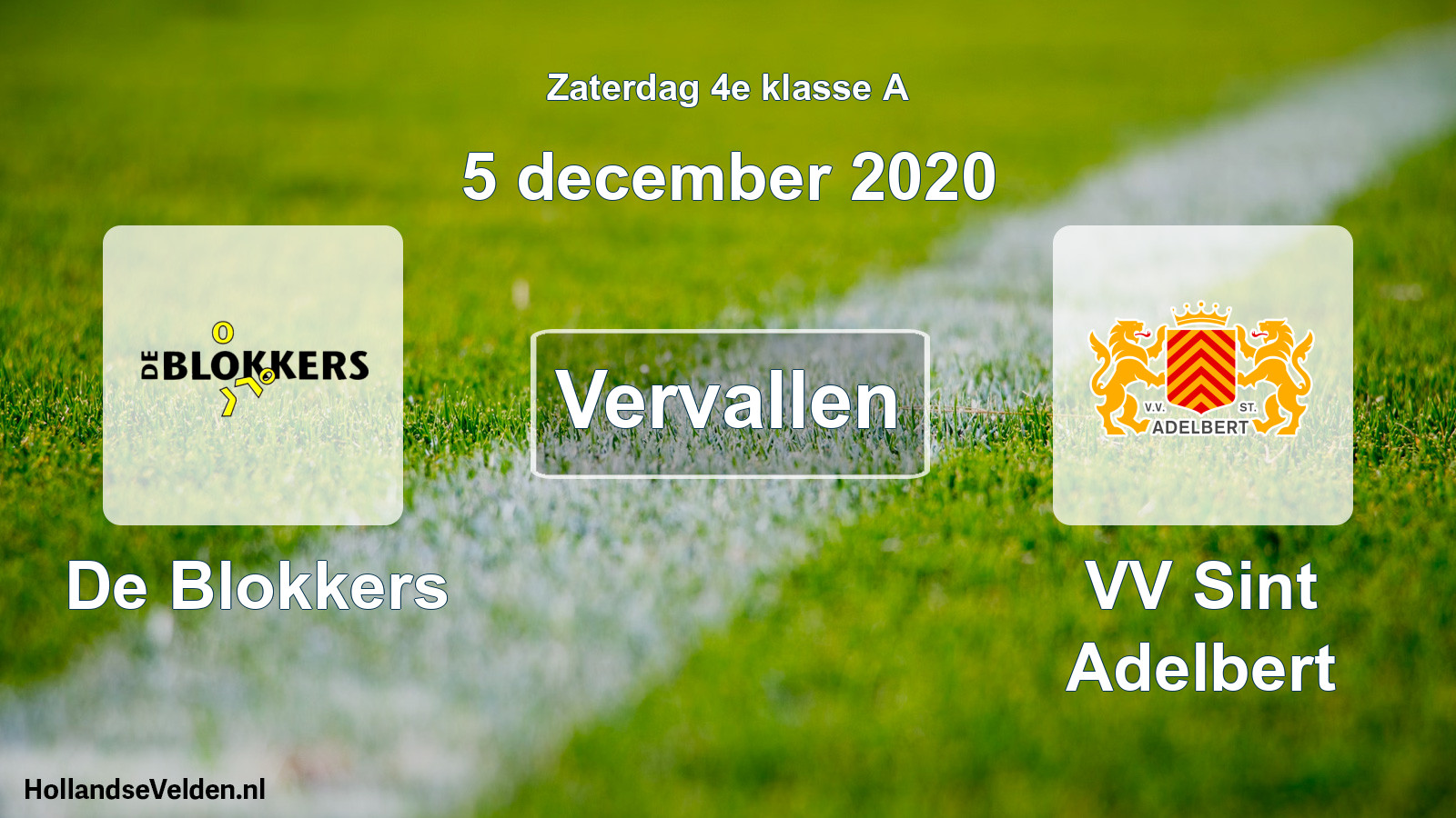 Scheduled Match: De Blokkers - VV Sint Adelbert (5 December 2020)